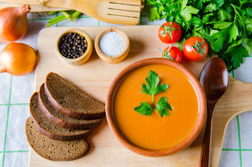 Tomato soup prepared in traditional italian style