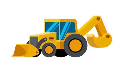 Backhoe loader excavator minimalistic icon isolated. Construction equipment isolated vector. Heavy equipment vehicle. Color icon illustration on white background.