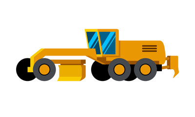 Motor grader minimalistic icon isolated. Construction equipment isolated vector. Heavy equipment vehicle. Color icon illustration on white background.