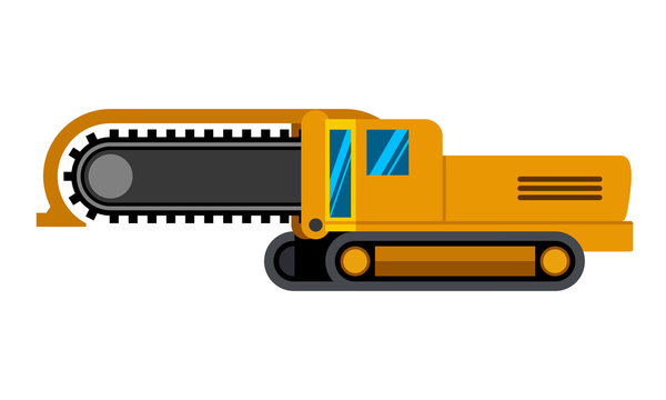 Track Chain Trencher Machine Minimalistic Icon Isolated. Construction Equipment Isolated Vector. Heavy Equipment Vehicle. Color Icon Illustration On White Background.