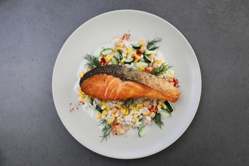Baked salmon with bean Job's tears salad