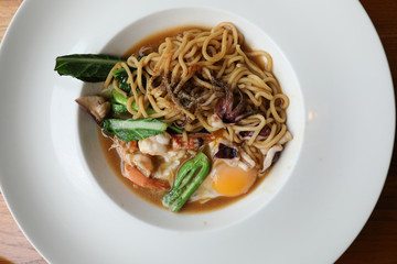 Fried noodle with soy sauce , hokkien mee Asian food