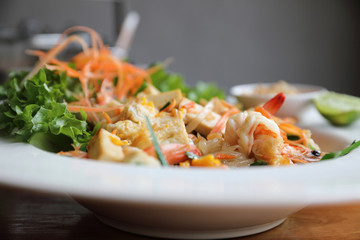 Thai food padthai fried noodle with shrimp