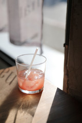 Strawberry juice in close up , drink