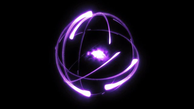 Bright stylised scientific atom animation loop purple