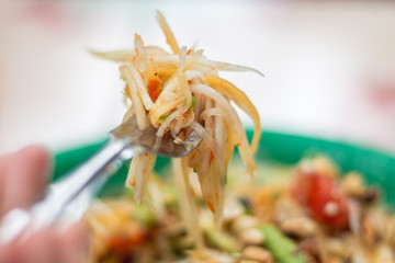Close up papaya salad famous food of Thailand