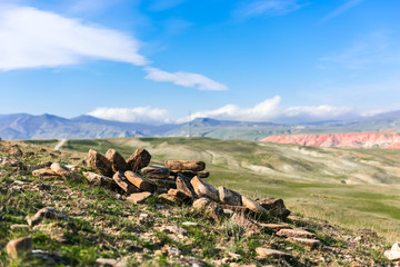 Hilly mountains in the valley, mountain landscape