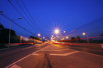 Fototapeta na wymiar traffic highway road evening after sunset