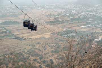 Funicular  in mountain in Pushkar, India.