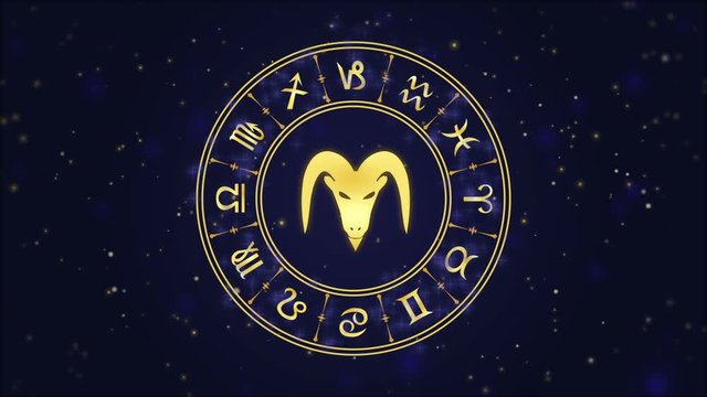Zodiac sign Capricorn and horoscope wheel on the dark blue background