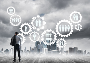 Social connection concept drawn on screen as symbol for teamwork and cooperation