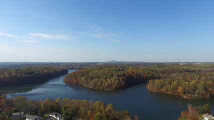 Little Seneca Lake with Fall Foliage Aerial - High Altitude