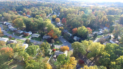 Suburban America Aerial  Shot in Autumn