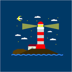 Lighthouse. Beacon light at night. Calm