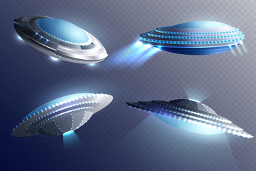 Alien Spaceships Transparent Background Set © Macrovector