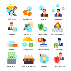 Intellectual Property Flat Icons Set 