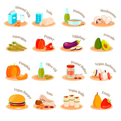 Vegan Vegetarian Dishes Flat Icons Set 