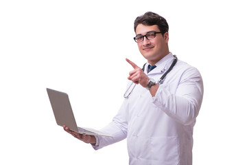 Doctor in telemediine mhealth concept on white