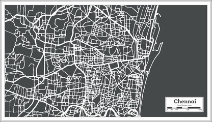 Naklejka premium Chennai India City Map in Retro Style. Outline Map.