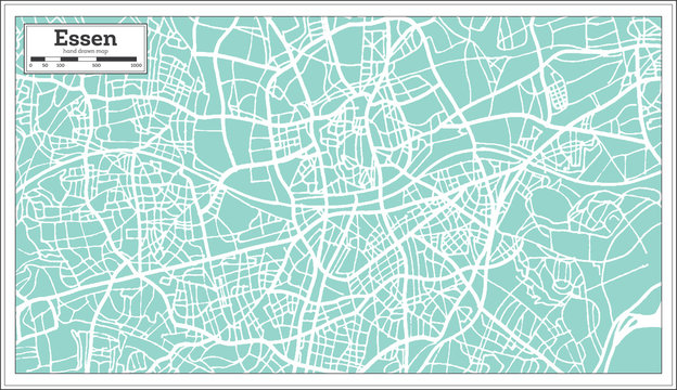 Essen Germany City Map in Retro Style. Outline Map.