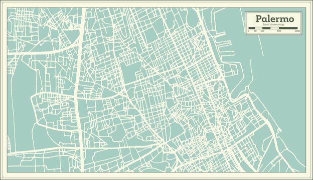 Palermo Italy City Map in Retro Style. Outline Map.