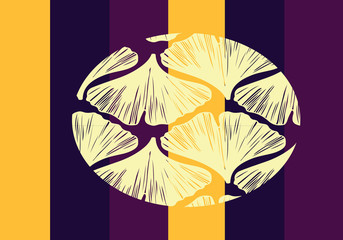 Hand drawn ginkgo leaves world vector pattern template in yellow and purple colors palette