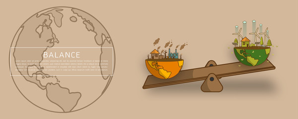 World globe on a scale  Balance concept vector illustration