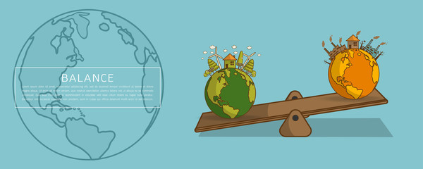 World globe on a scale  Balance concept vector illustration