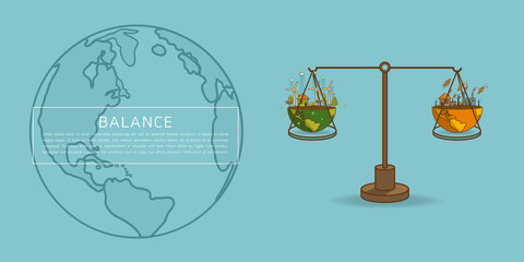 World globe on a scale  Balance concept vector illustration