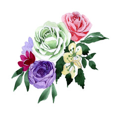 Bouquet flower in a watercolor style isolated. Full name of the plant: rose, hulthemia, rosa. Aquarelle wild flower for background, texture, wrapper pattern, frame or border.