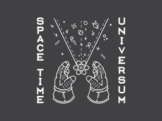Space time white on black background