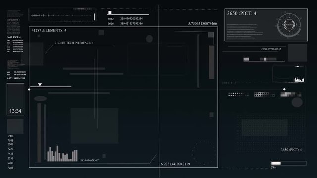 HUD for a business application. Futuristic user interface of the virtual graphical interface, infographic elements and on-screen monitor