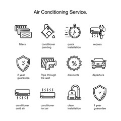 Air conditioner service. Line icons two pixels stroke