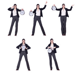 Obraz premium Businesswoman with clock in time management concept