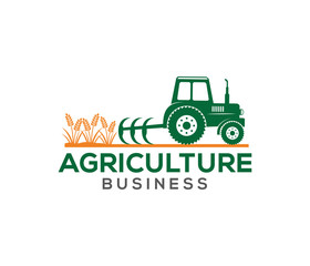 vector logo design illustration of agriculture business, tractor farm, soil farm, crop field,
