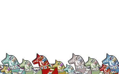 Background wallpaper painted horses, vector