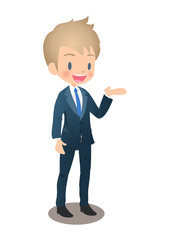 紹介するスーツ姿の若い男性ビジネスマン