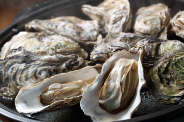 牡蠣の酒蒸し　Oysters steamed with Japanese sake