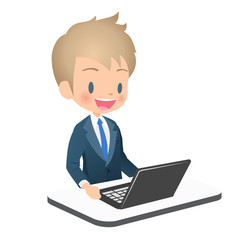 パソコンを使うスーツ姿の若い男性ビジネスマン