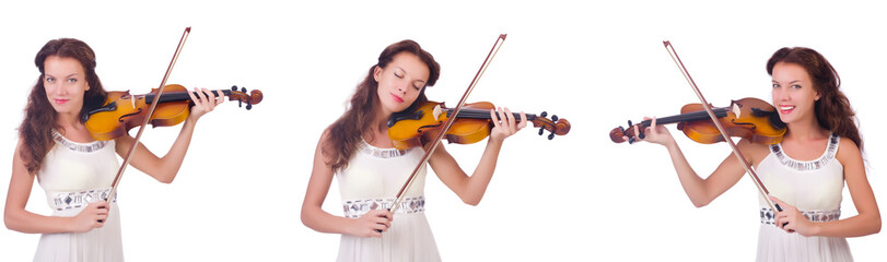 Woman playing violin isolated on white background © Elnur