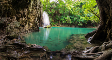 Waterfall in Thailand name Erawan in forest at Kanchanaburi provience