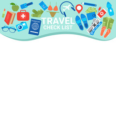 Travel Check List Template Copy Space For Checklist Packing, Planning Of Vacation Suitcase With Items Background Flat Vector Illustration