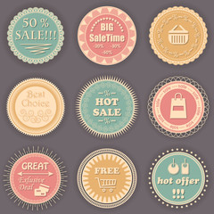 Vintage sale labels collection. Design elements, labels, badges and icons for sale. Bright colors