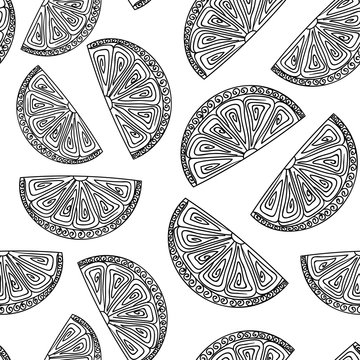 Abstract vector seamless pattern with handwritten ornamental orange slices