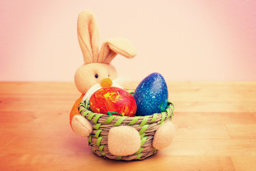 easter bunny in basket with egg