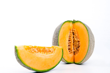 cantaloupe melon on white ground