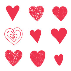 Heart set grunge love red vector collection hand drawing brush