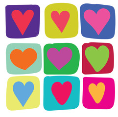 Heart set of coloful beauty cute nice kids hand brush illustrations for Valentines day card