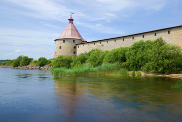 Fototapeta na wymiar A view of the Golovin Tower in the July sunny day. Oreshek fortress, Shlisselburg. Russia