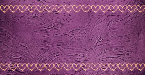 Vintage purple background with borders of hearts.